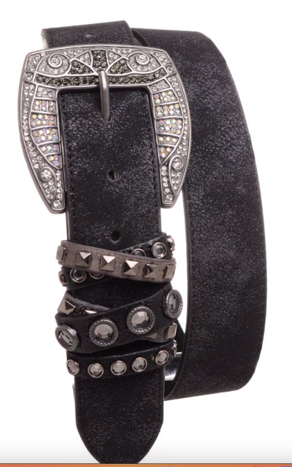Rhinestone Studded Leather Belt