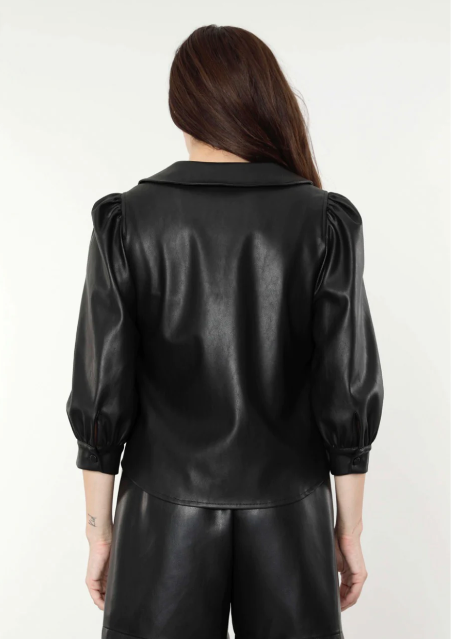 Vegan Puff Sleeve Black Top