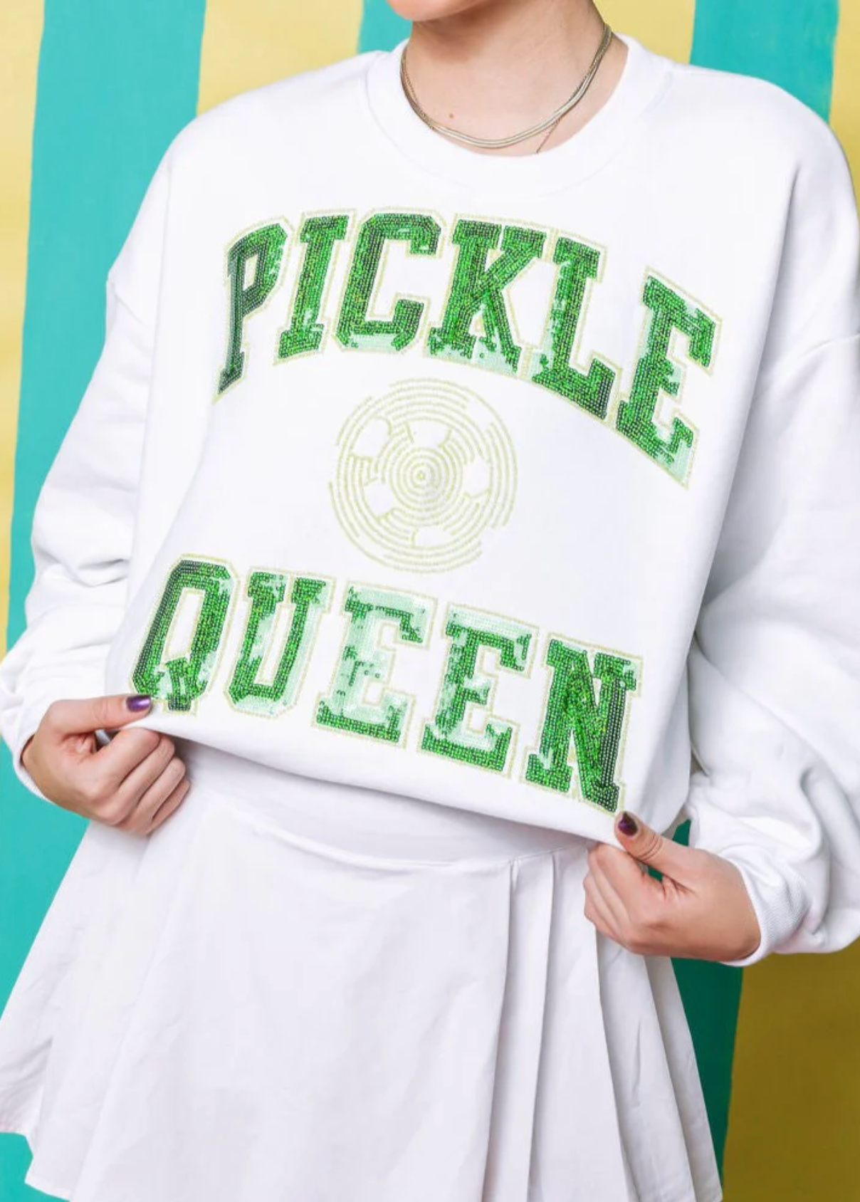 Queen of Sparkles WHITE 'PICKLE BALL QUEEN' SWEATSHIRT