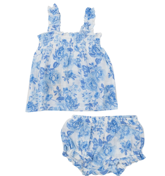 Angel Dear Ruffly Strap Top and Bloomer Set - Roses In Blue