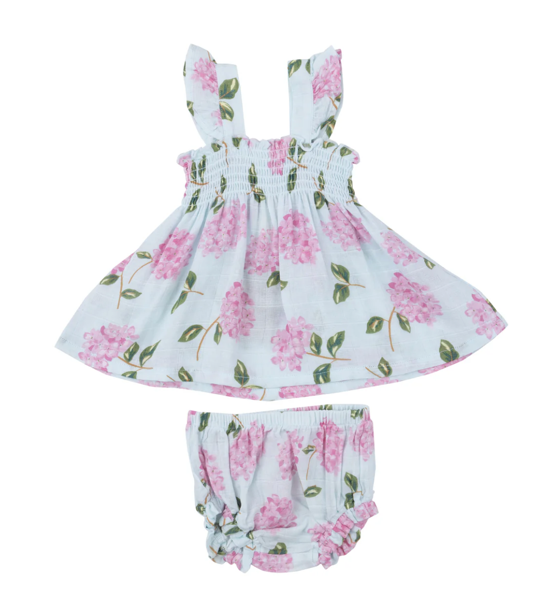 Angel Dear Ruffle Strap Smocked Top and Diaper Cover - Hydrangeas