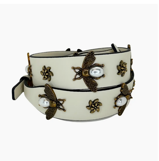 Queen Bee Ivory Metallic Removable Purse Strap