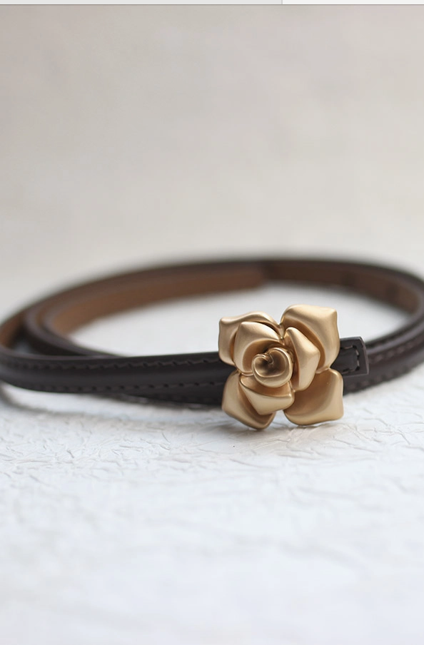FLOWER TRIM LEATHER BELT ONE SIZE Brown