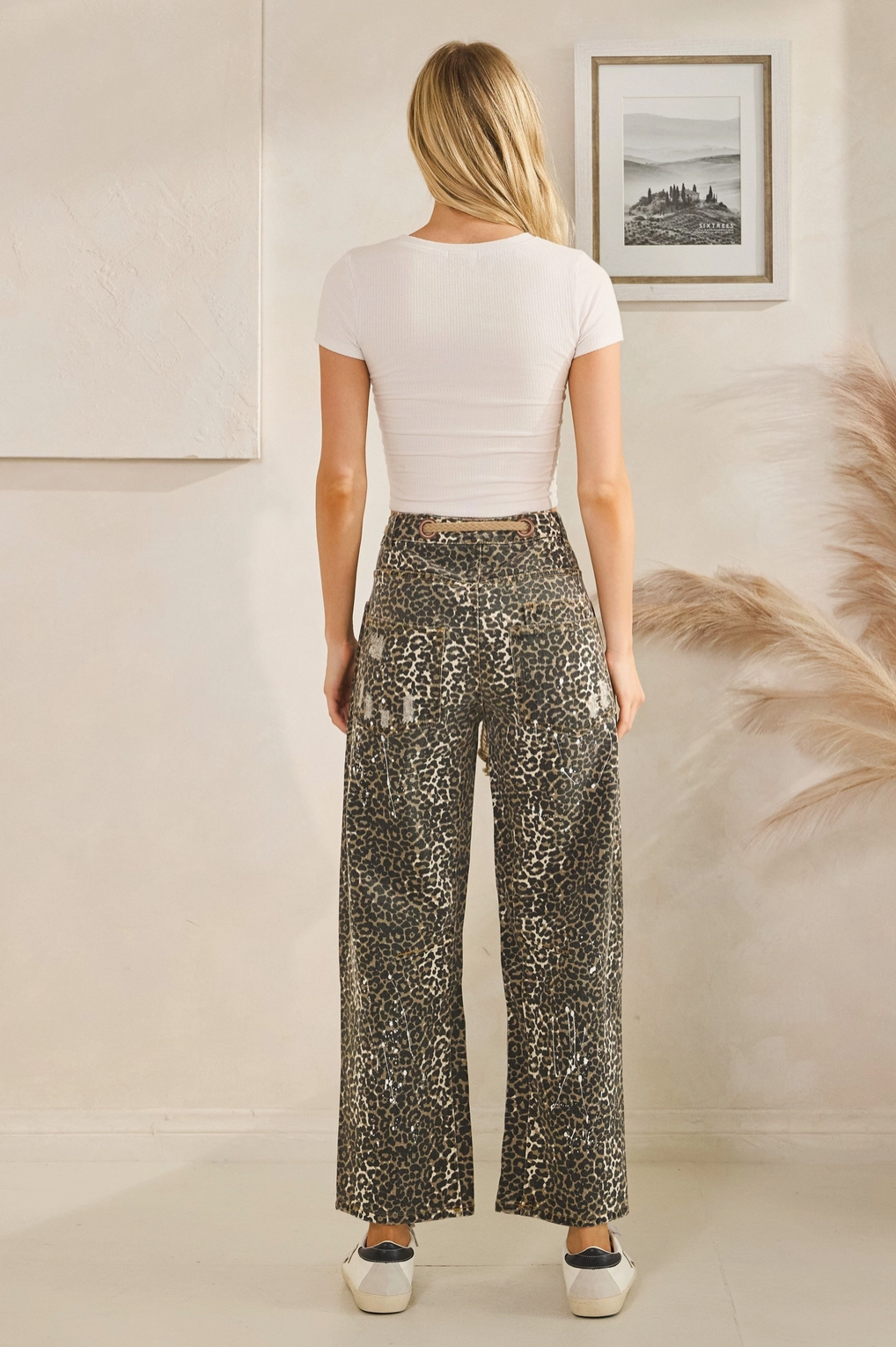 Washed Distressed Leopard Pants