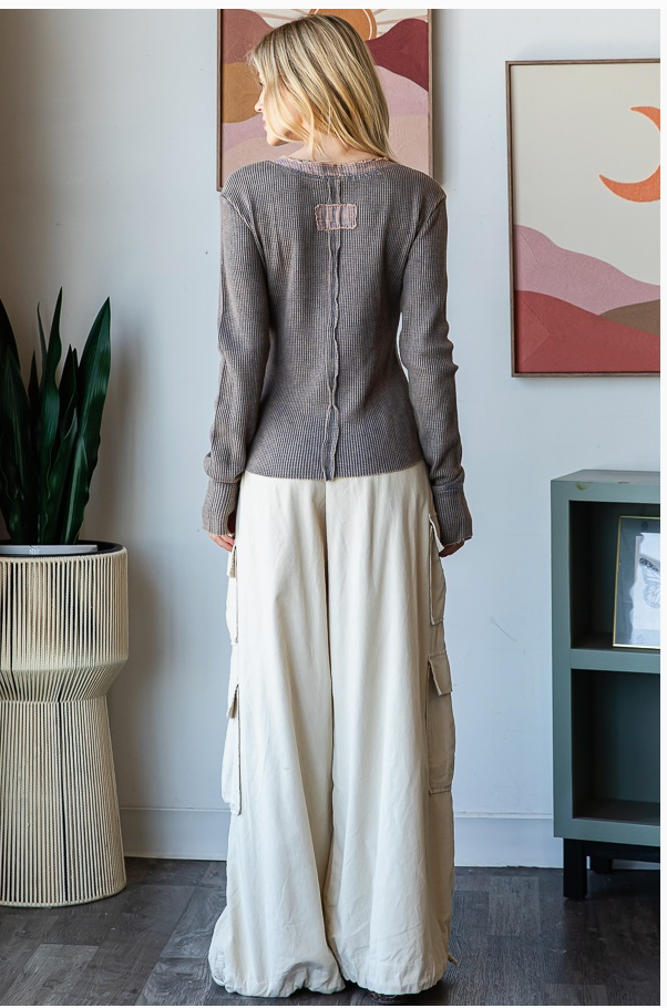 Mineral Washed Henley Thermal Top