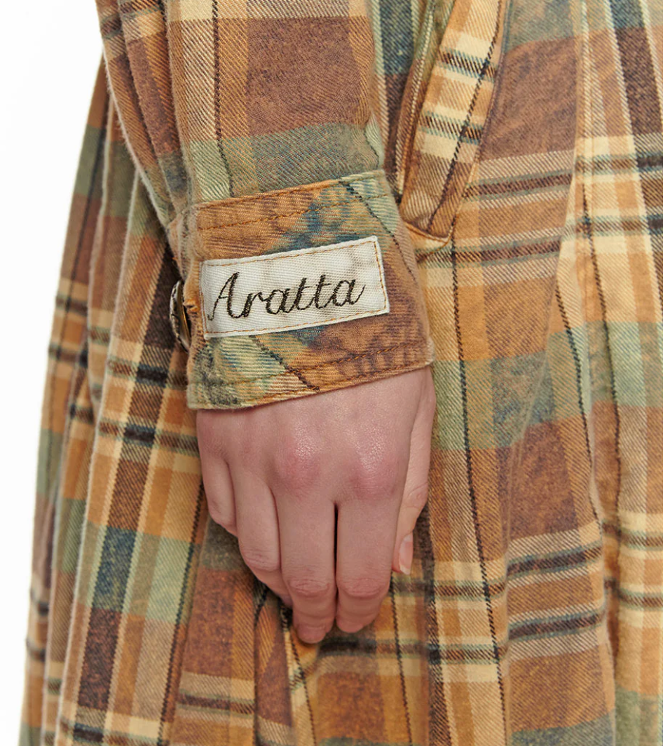 Aratta Ruffian Trench Coat Washed Army Plaid