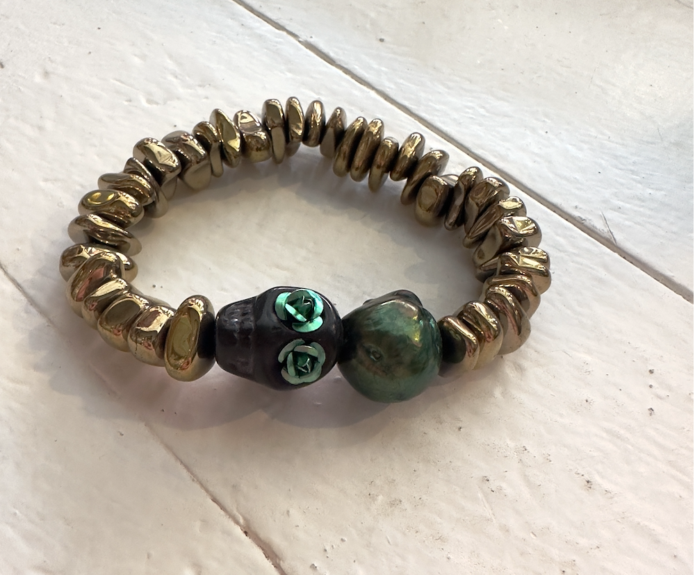 Flower Skull Bracelet Green