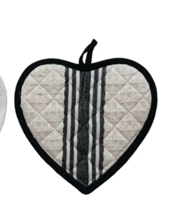 Cotton Quilted Heart Shaped Pot Holder w/ Stripes