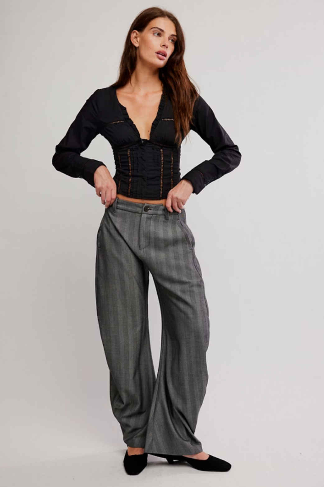 Free People Spotlight Barrel Pinstripe Trousers