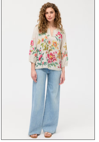 Johnny Was Split Neck Linen Blouse