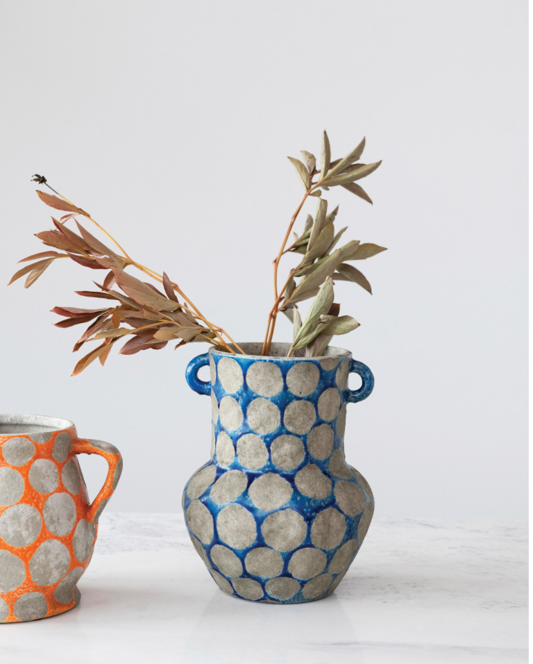Terra Cotta Vase With Wax Relief Dots and Handles