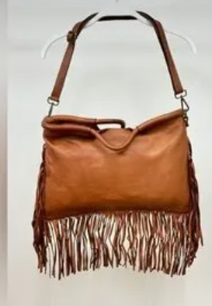 Milio Milano Fringed Leather Bag Cognac