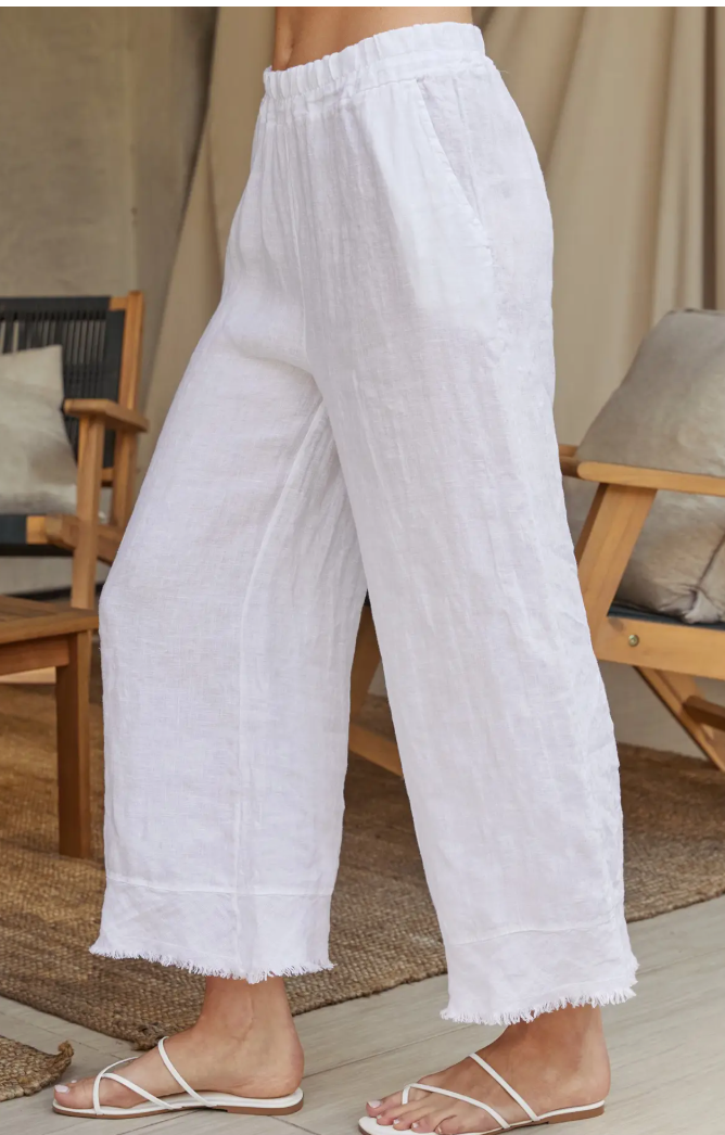 Linen Fringed Hem Wide Leg Pants