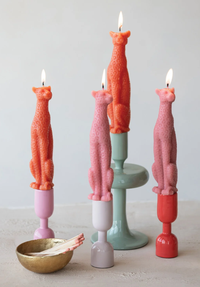 Unscented Pink Leopard Taper Candles