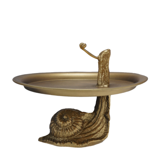 Gold Metal Tray with Snail Shaped Stand