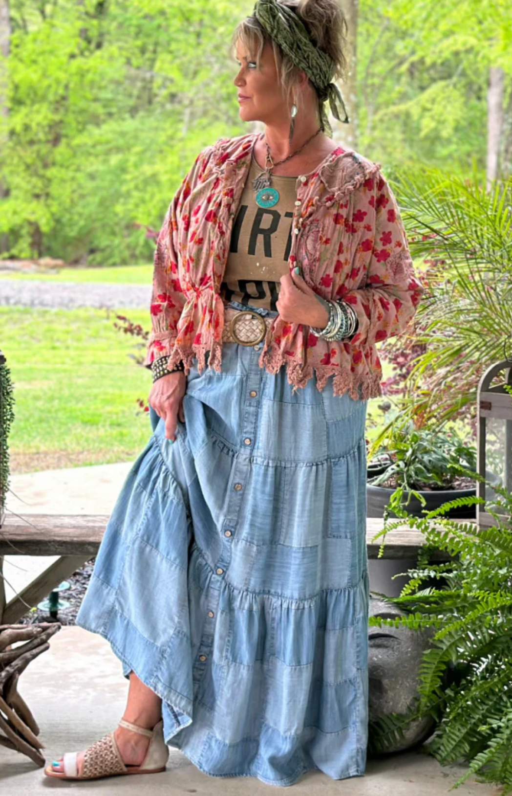 Jaded Gypsy Patchwork Skies Ruffle Skirt
