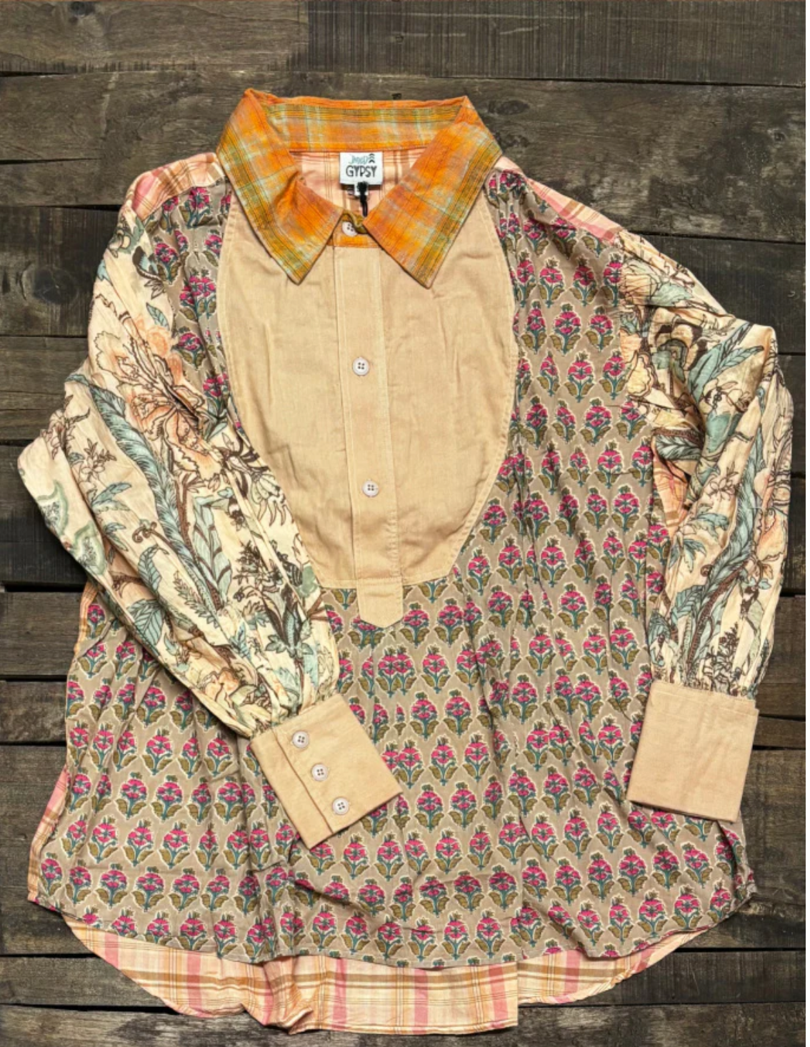 Jaded Gypsy Harvest Treasures Tunic- Apricot Plaid