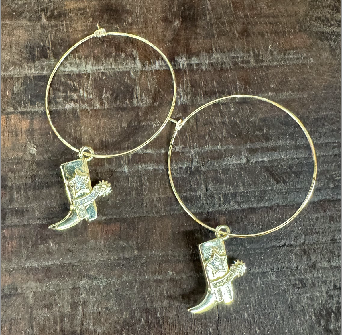 14K Gold-Plated Western Boot CZ Hoop Earrings