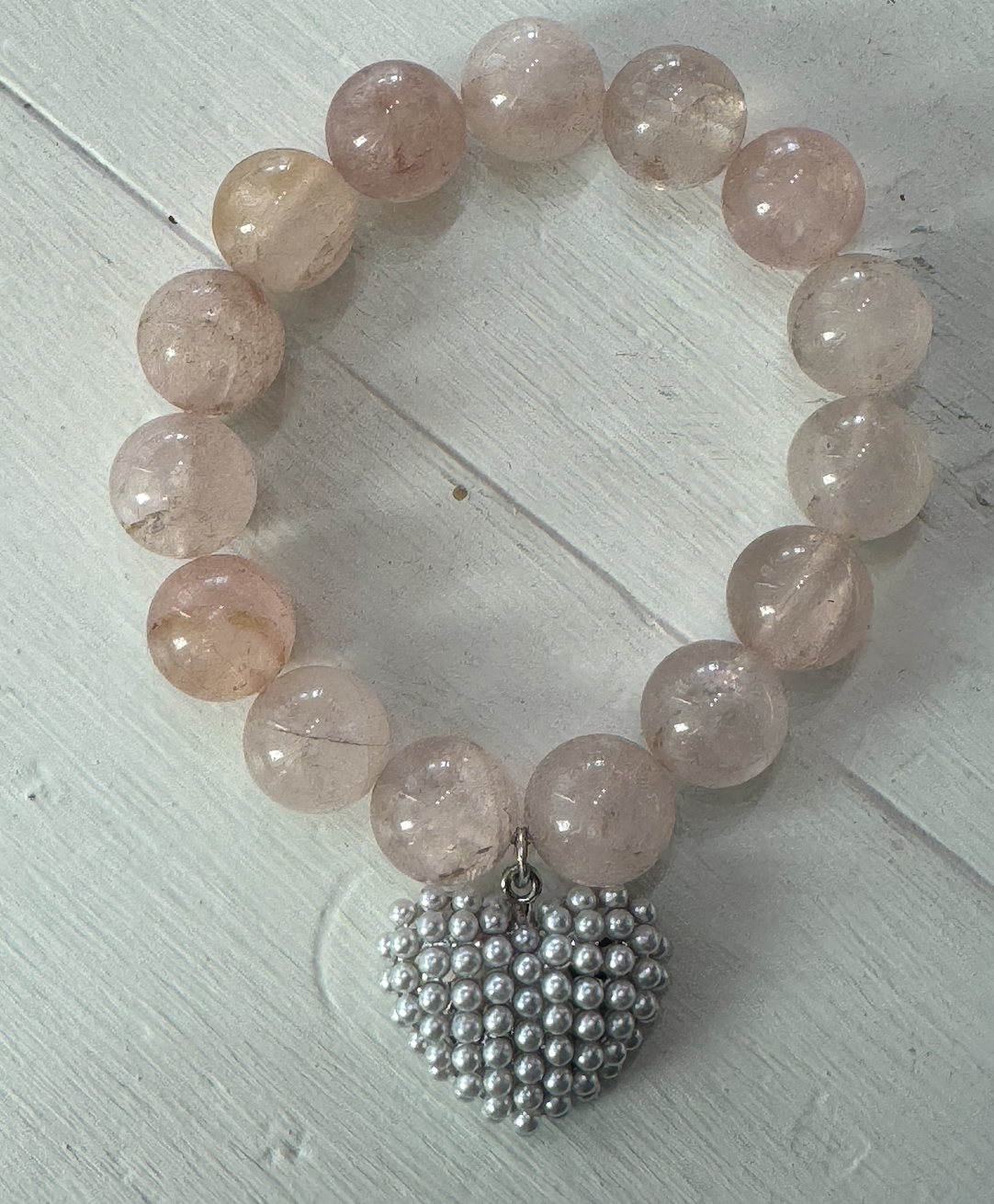 Strawberry Quartz Bracelet with Silver-Plated Heart Charm