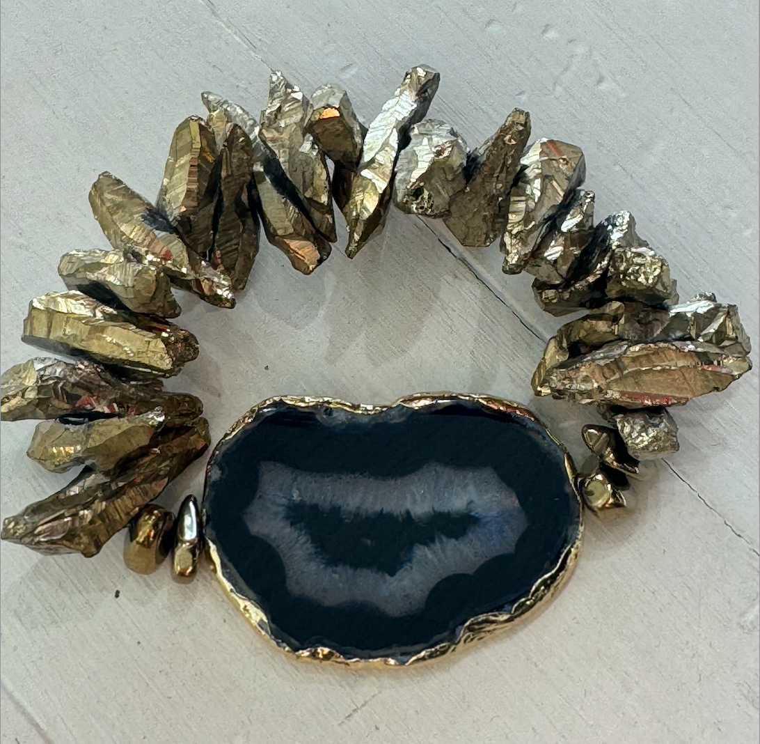 Black Agate, Gold Quartz & Hematite Bracelet