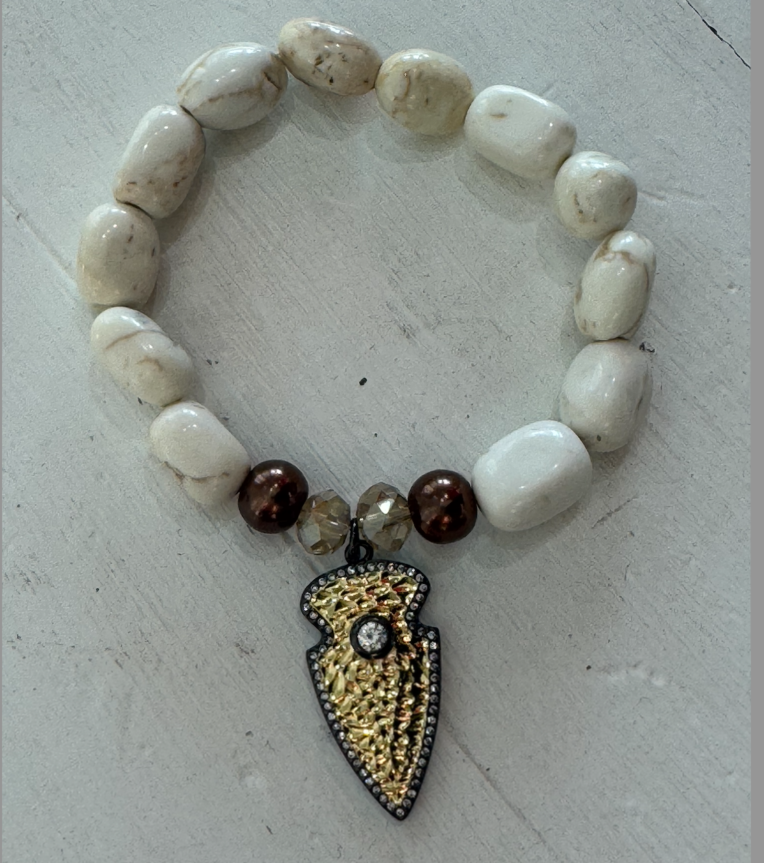 Magnesite Bracelet with 14K Gold-Plated CZ Arrow Charm