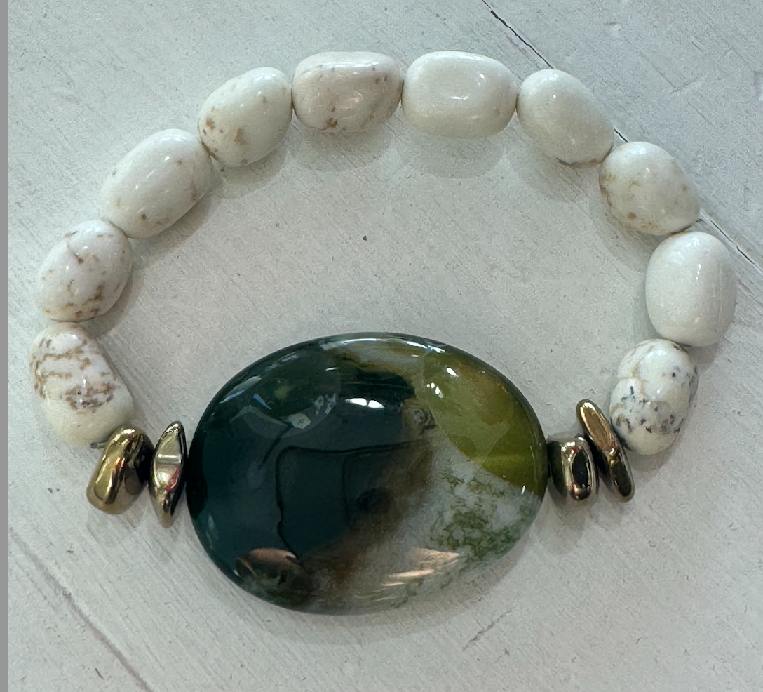 Green Jasper, Magnesite & Gold Hematite Bracelet