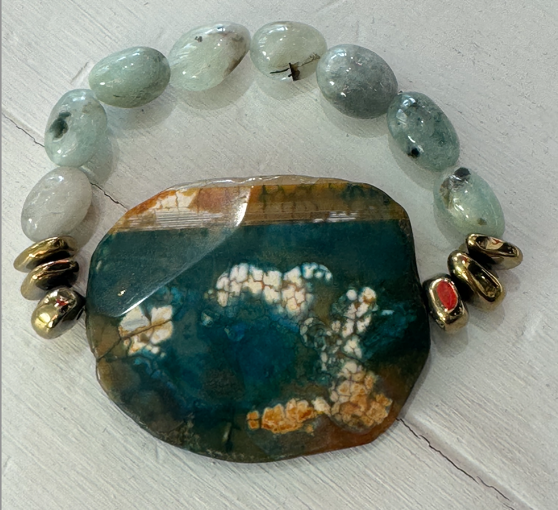 Ocean Jasper, Green Opal & Gold Hematite Bracelet