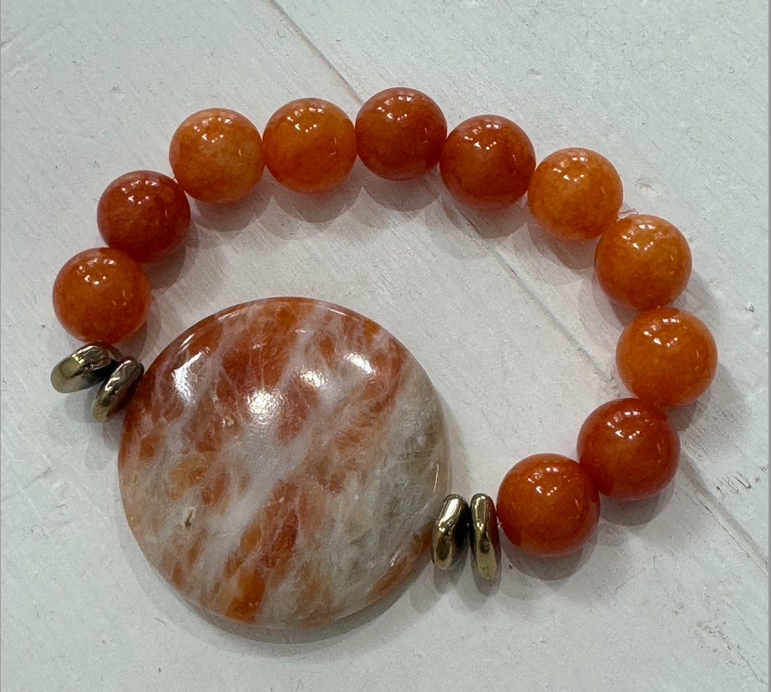 Orange Calcite & Malaysian Jade Bead Bracelet