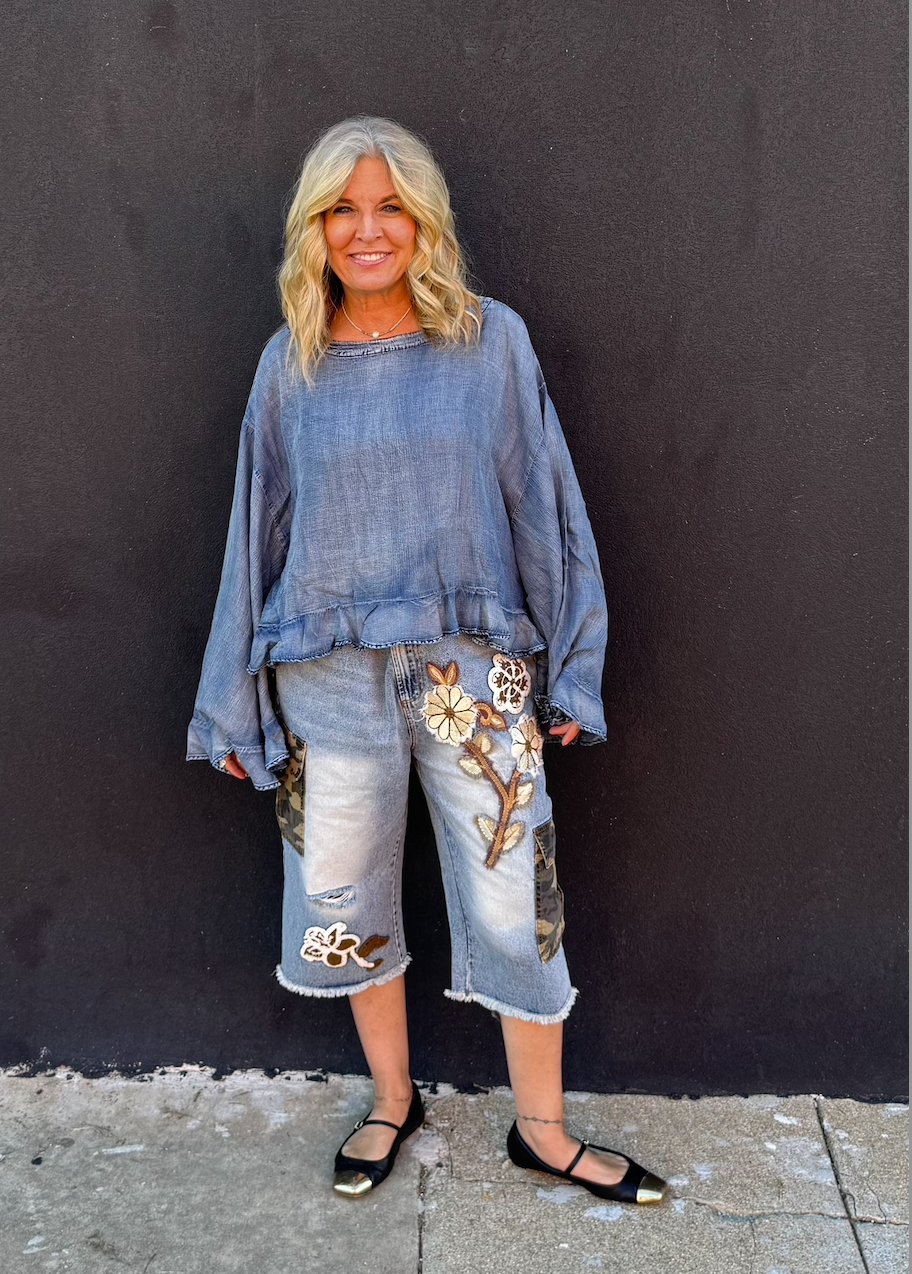 Jaded Gypsy Blooming Grace Top - Chambray O/S