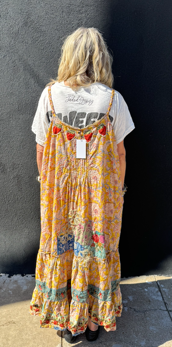 Sunwashed Bloom Floral Patchwork Maxi Dress - Golden | Jaded Gypsy