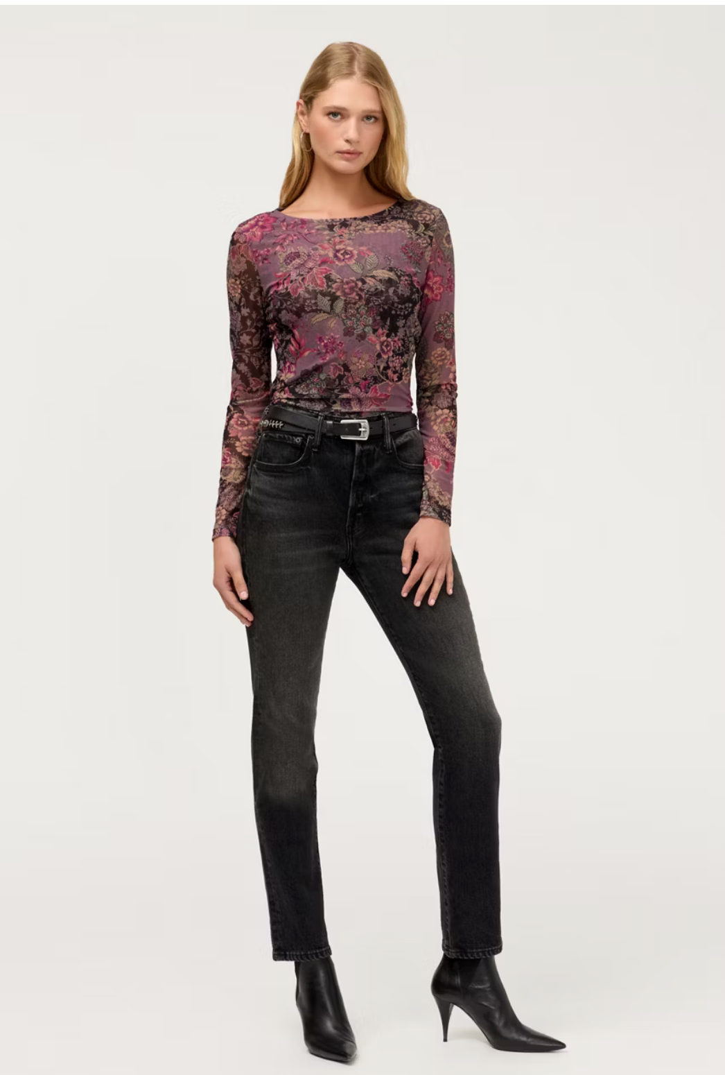 Johnny Was Long Sleeve Boat Neck Mesh Tee- Jemma