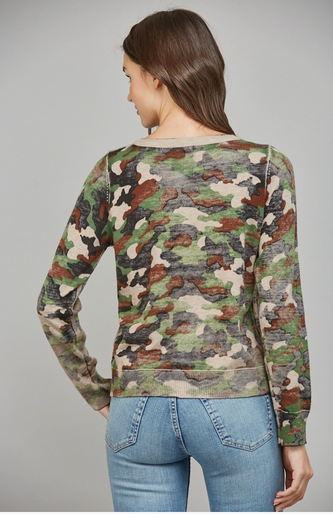 Faded Print Camo Button Down Cardigan
