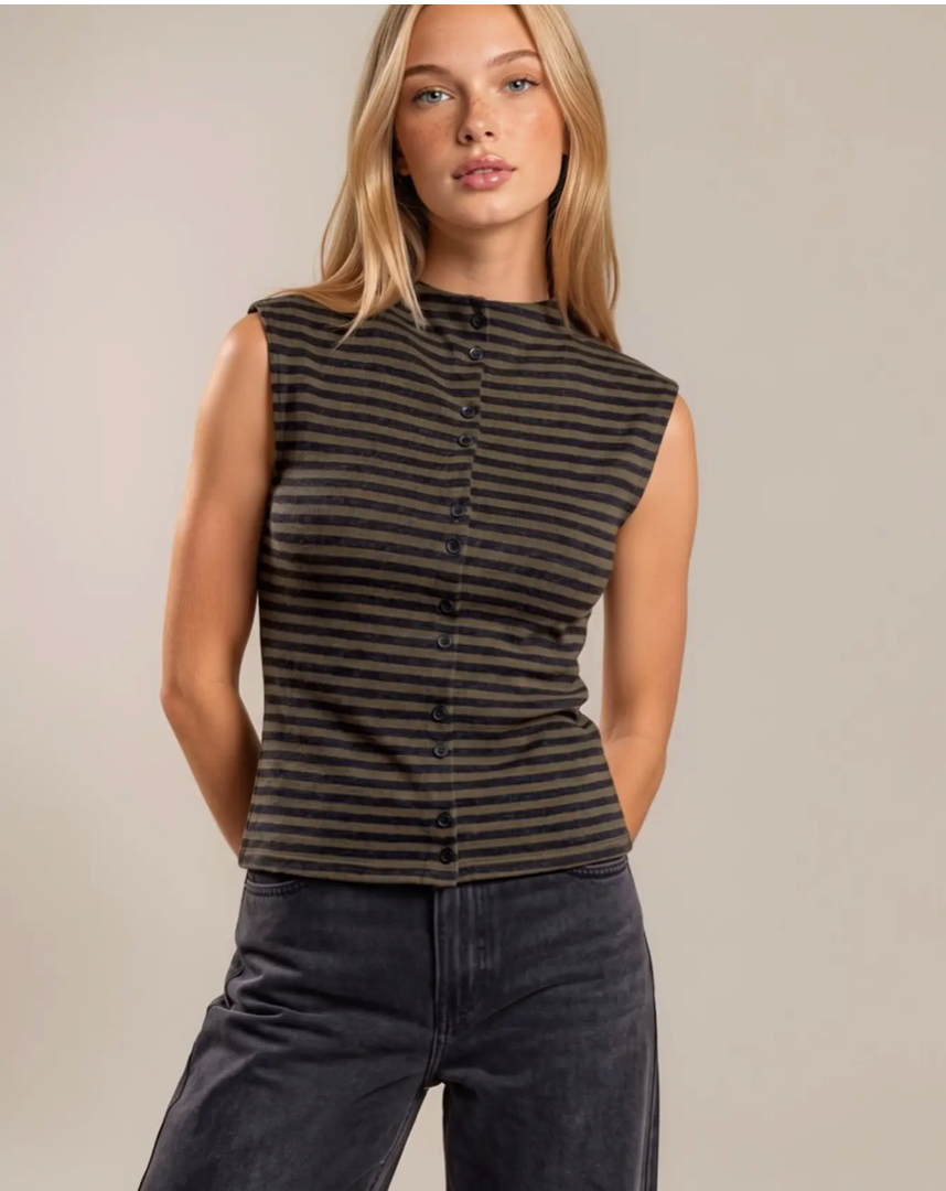 Mocha/Charcoal Striped Top