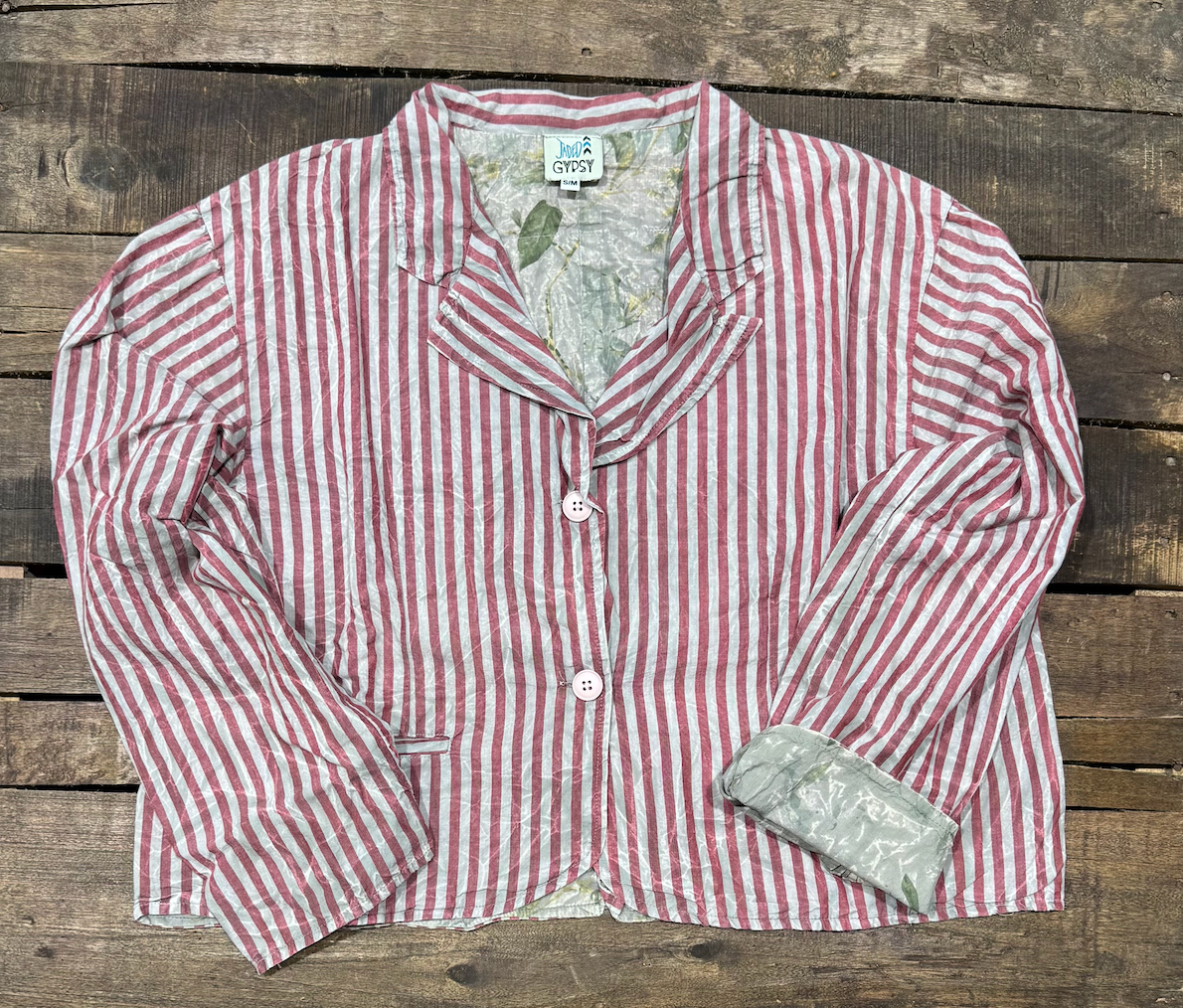 Jaded Gypsy Collect Charm Jacket. Wine Stripe