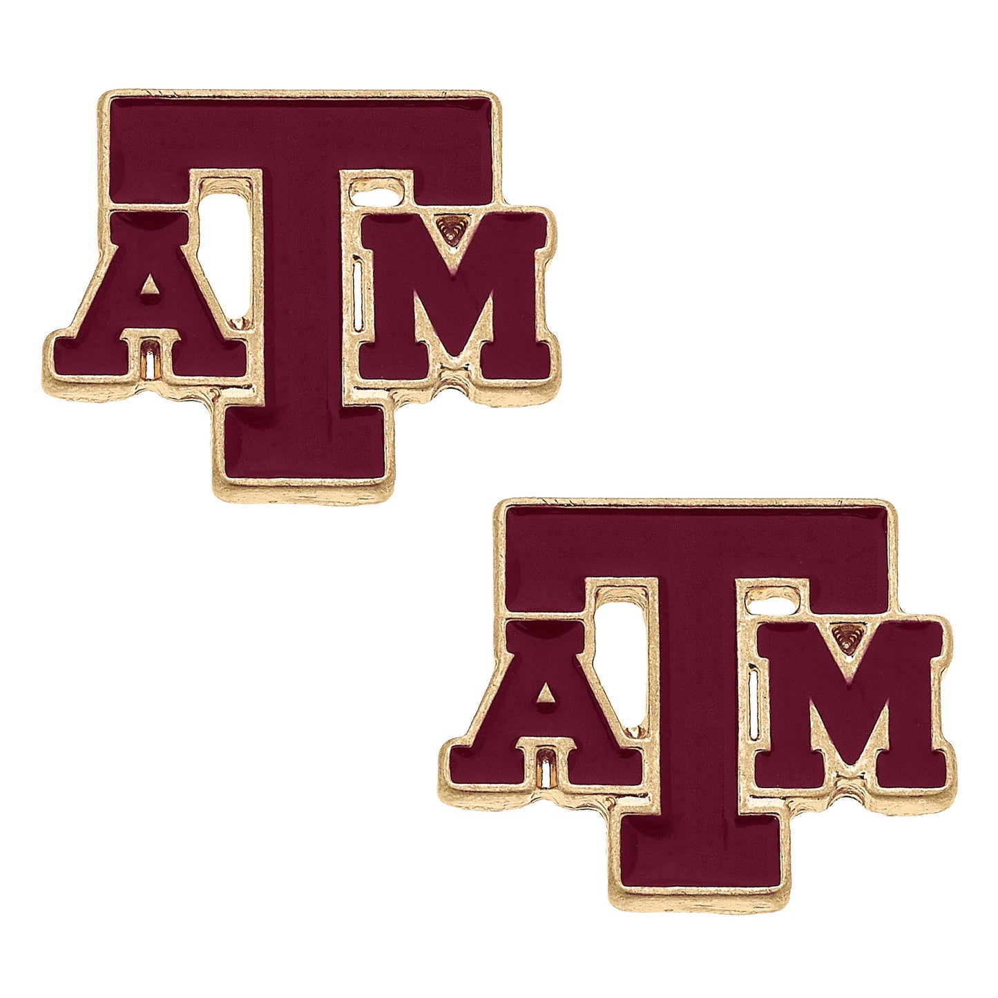 Texas A&M Aggies Enamel Logo Stud Earrings in Shiny Gold