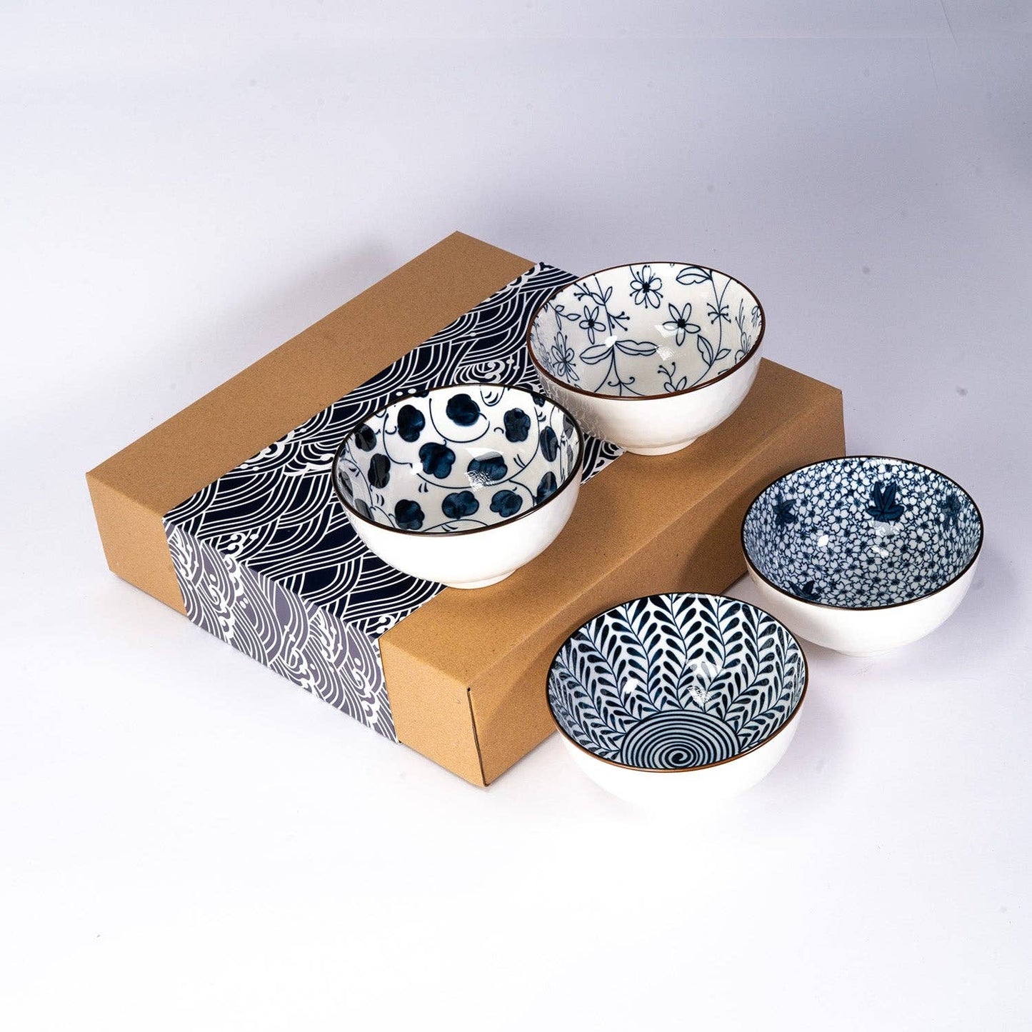 Nippon Blue 4 Piece Rice Set of 10oz 4.5"D Bowl Gift Set (1/12)