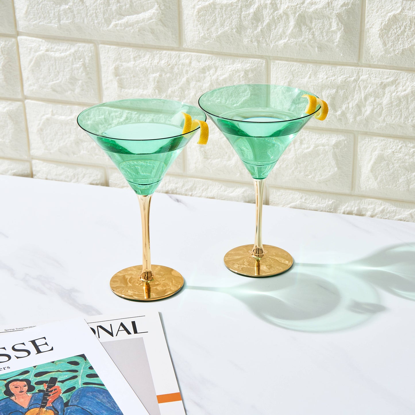 Khen Colored Martini Glasses, Gold | Set of 4 | 8 oz (Teal)