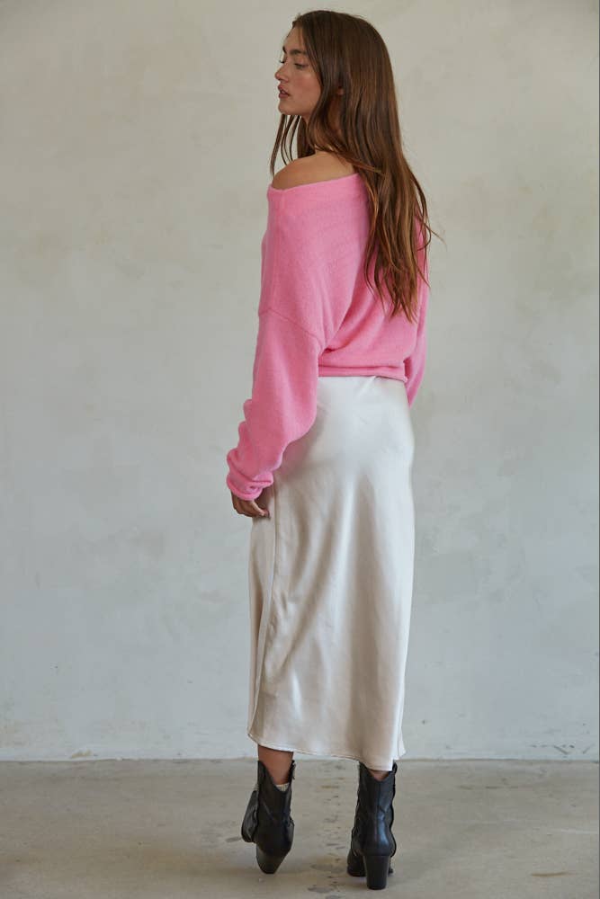 Knit Sweater Boat Neck Long Sleeve Pullover Sweater