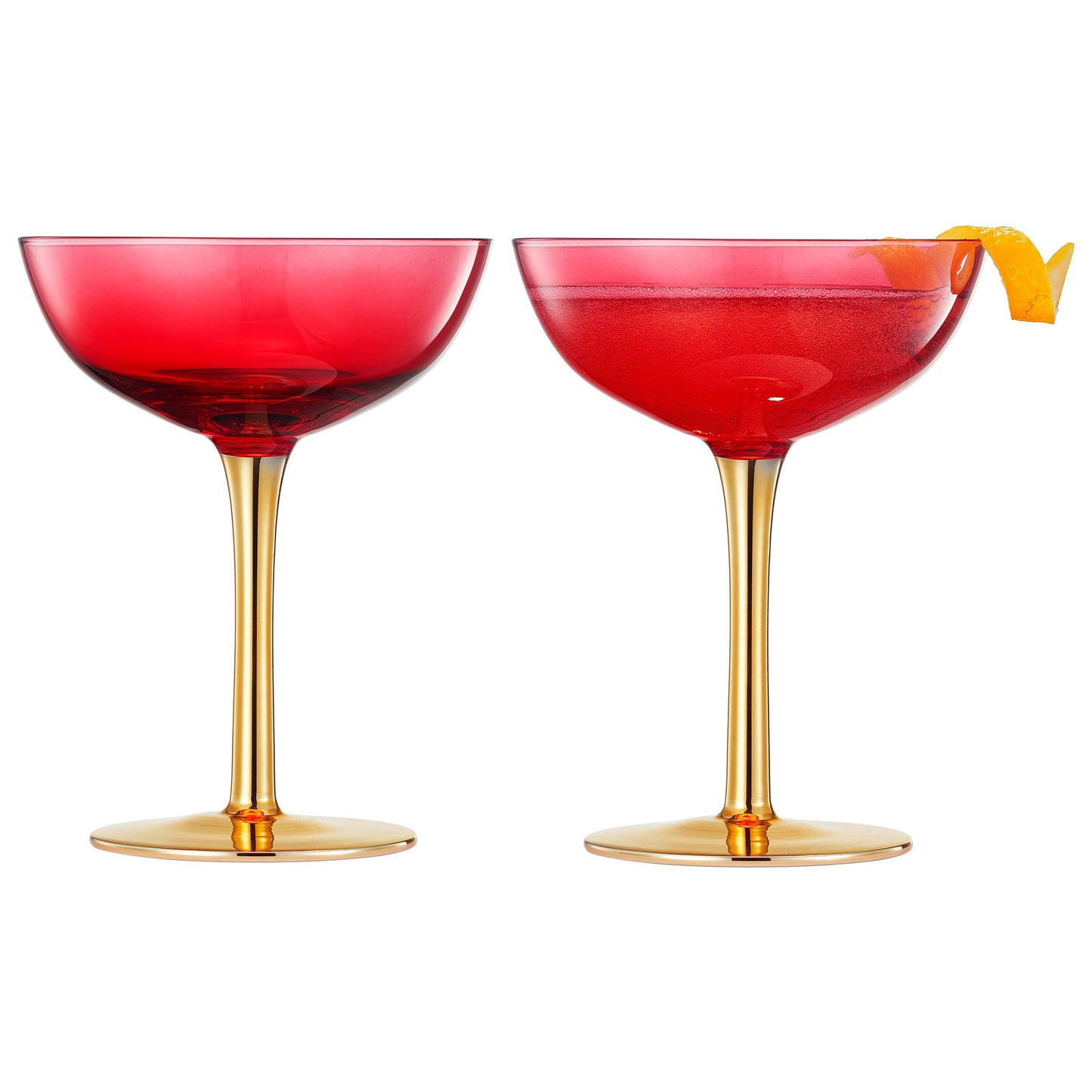 Red & Gold Coupe Deco Glass, Set 2