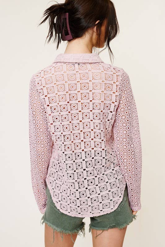 Crochet-Knit Floral Blouse: BLUSH