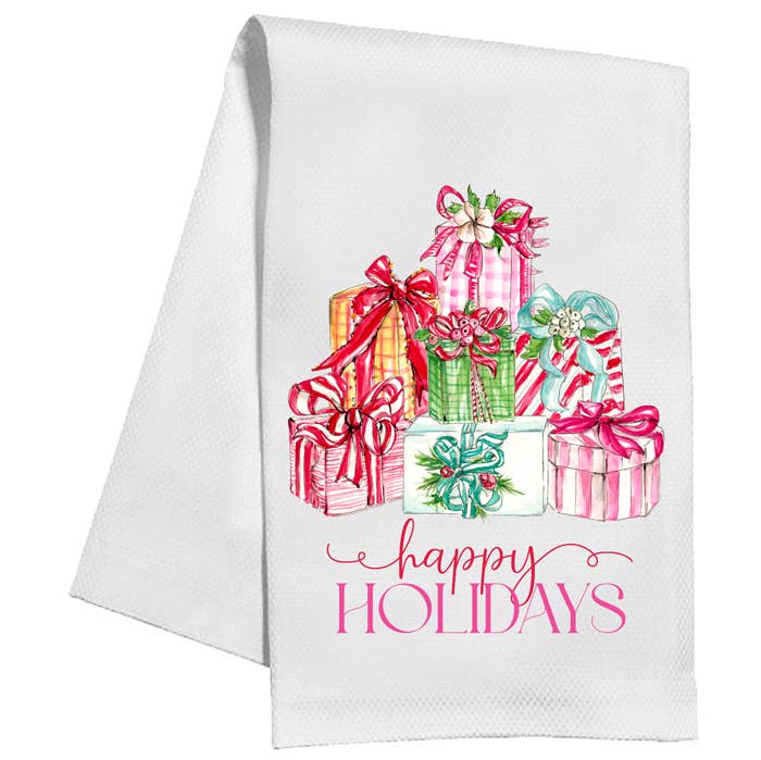 Happy Holidays WrappedPackage Stack Kitchen Towel