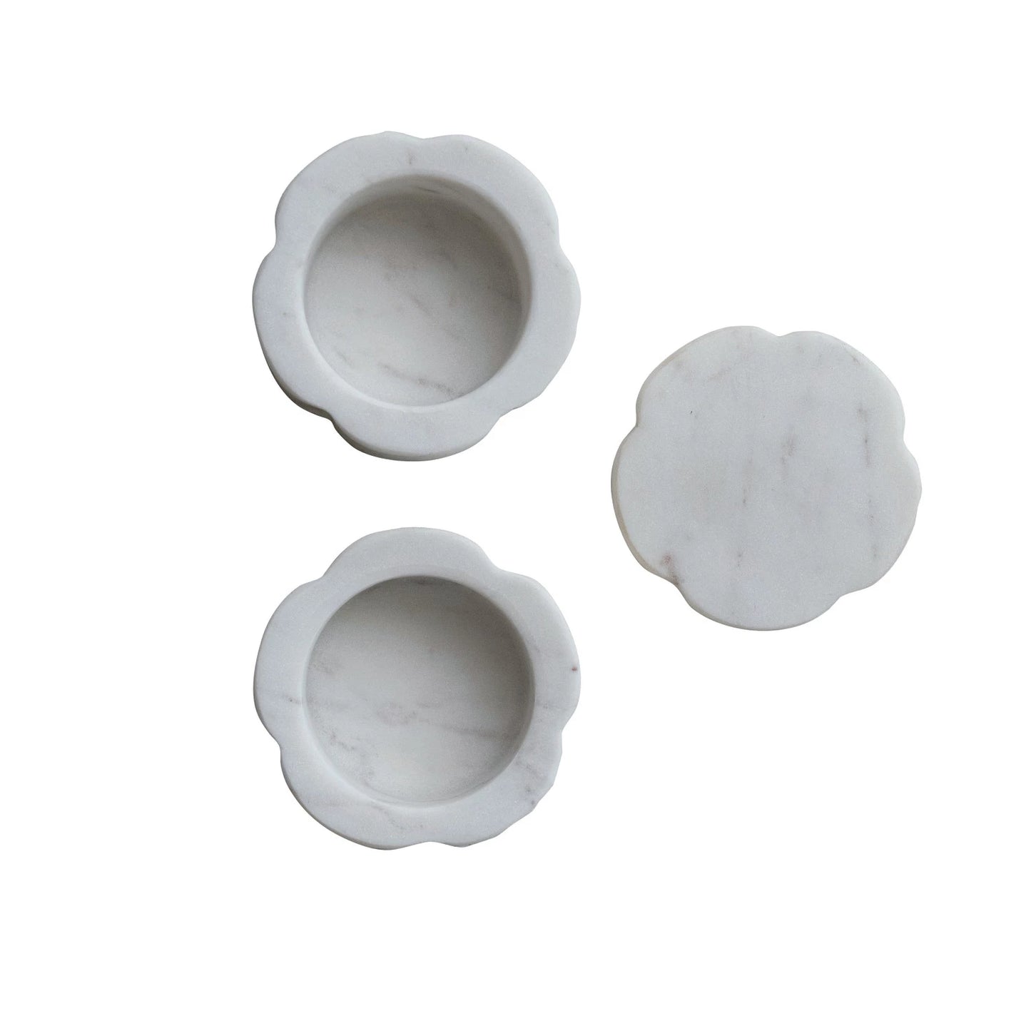 Marble Scalloped Stackable Pinch Pots w/ Lid, Set of 2