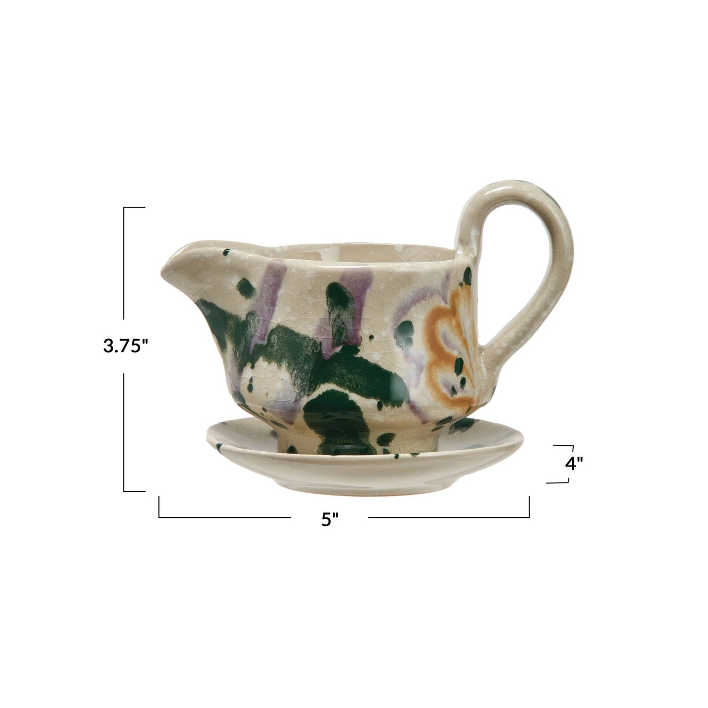 6 oz. Hand-Painted Creamer w/ Saucer, Set of 2 (Each One Will Vary)