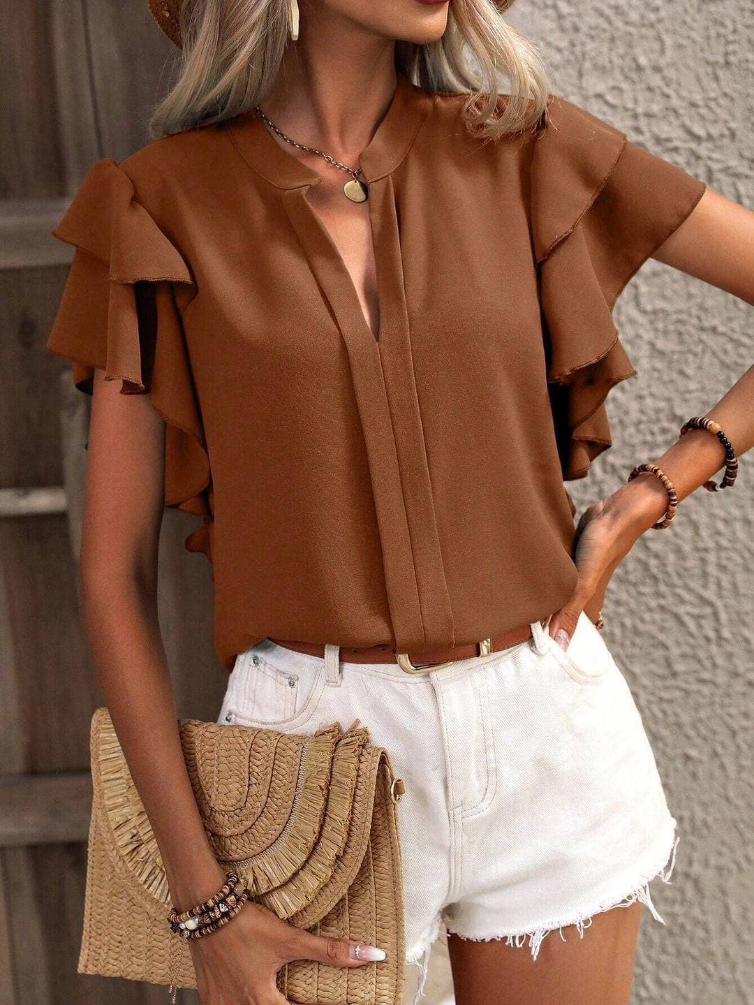 Brown Ruffle blouse