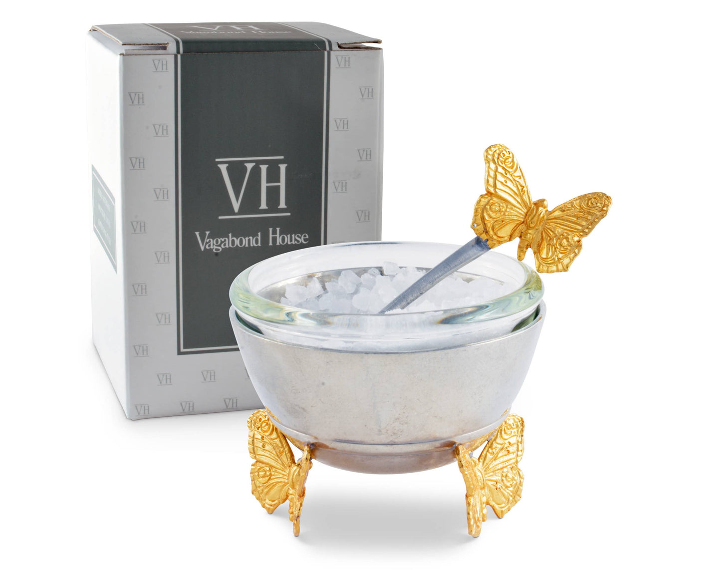 Gold Butterfly Salt Cellar with Spoon