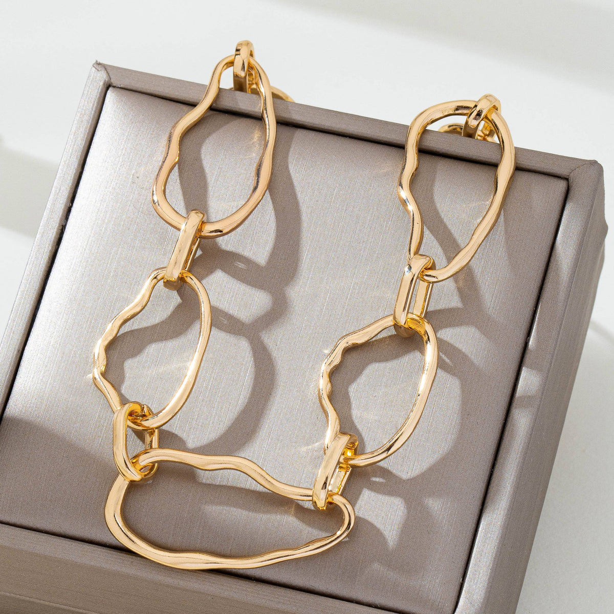 Artisanal Hammered Organic Link Necklace GOLD