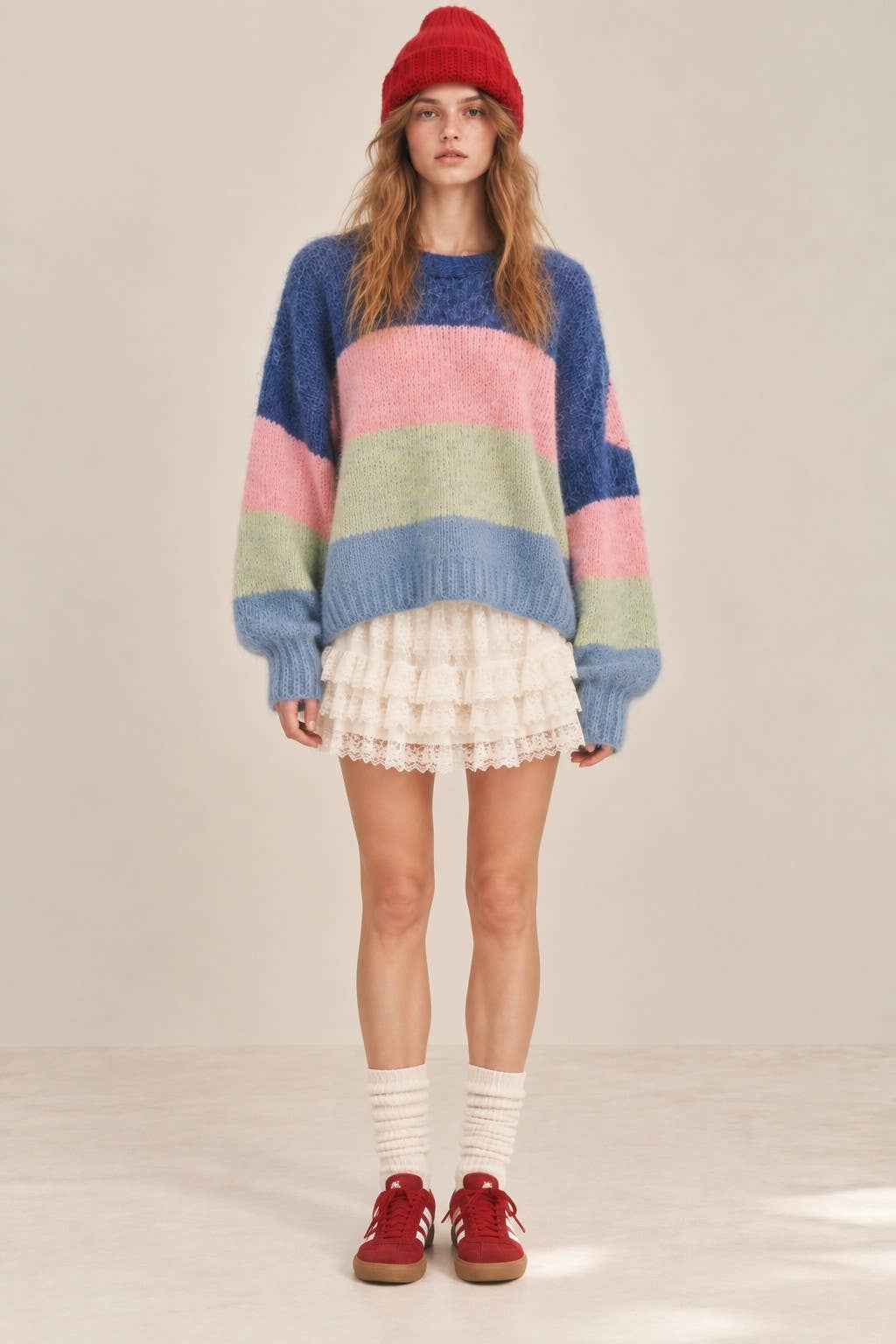 Pastel Colorblock Knit Sweater in Blue Multi