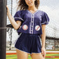 Queen of Sparkles Navy Peplum Baseball Top