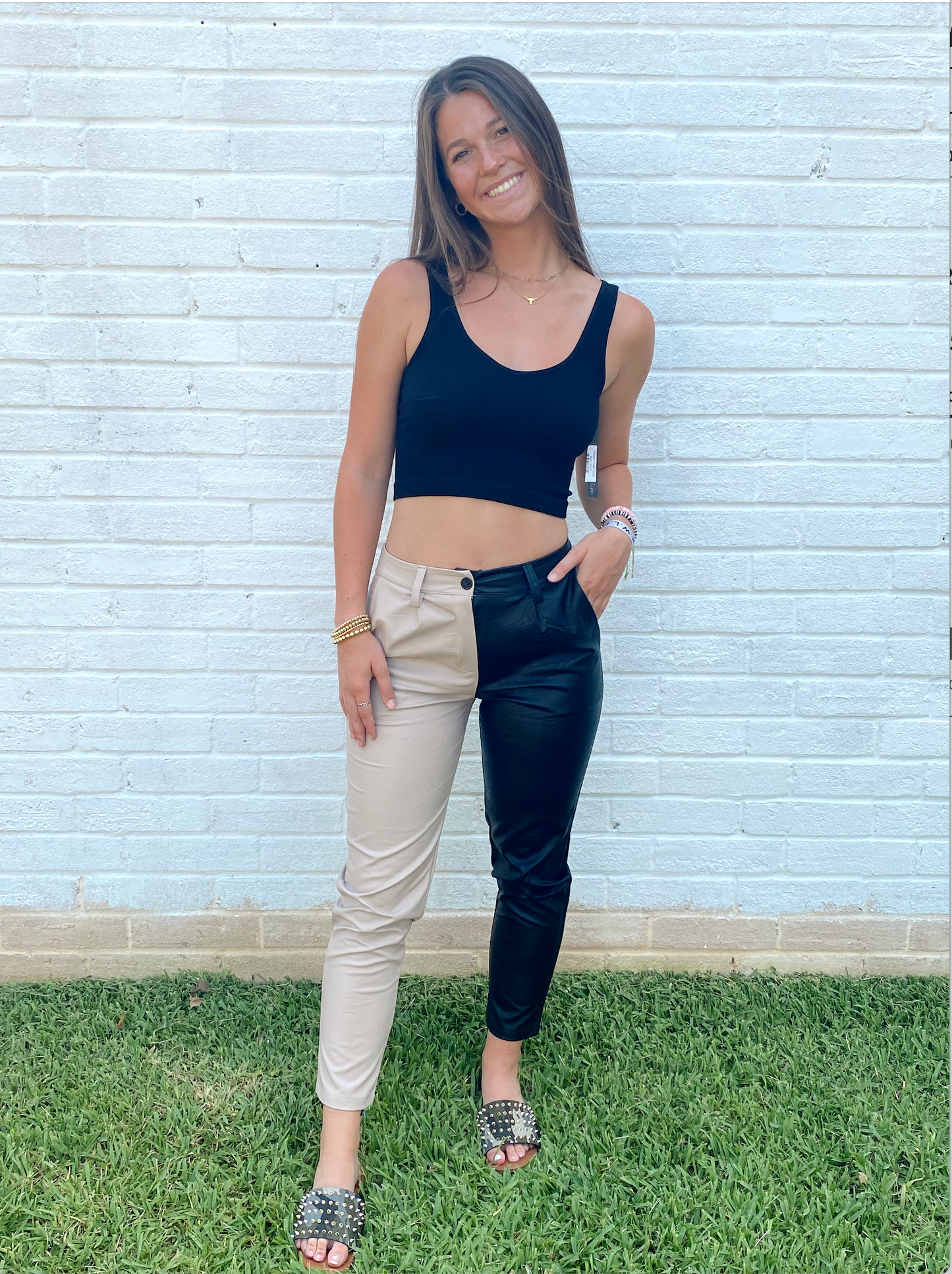 Two Color Vegan Leather Pants