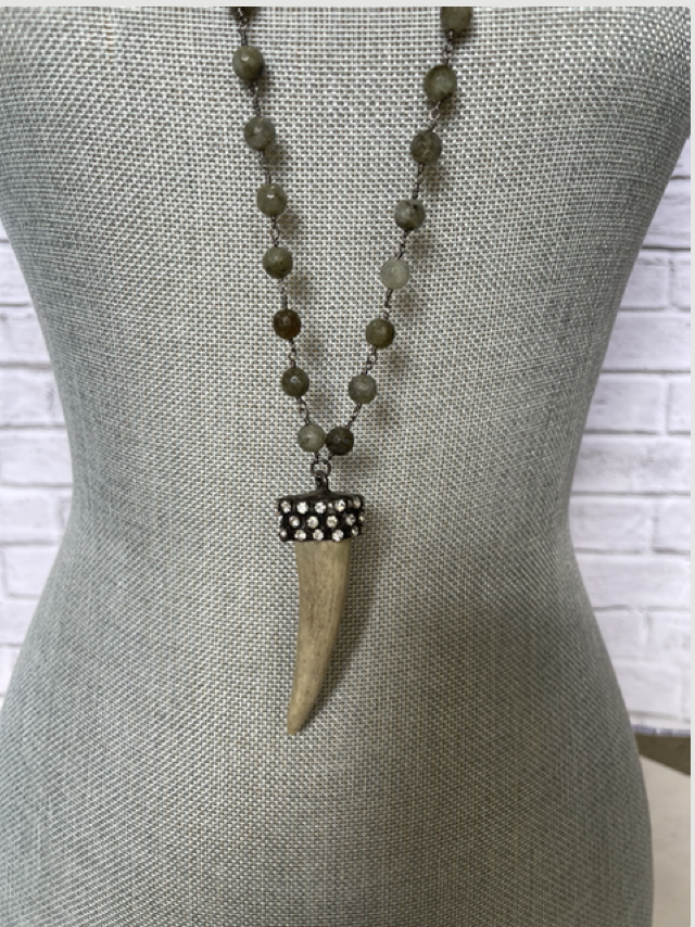 Labradorite Gunmetal Beaded Necklace W/ Horn